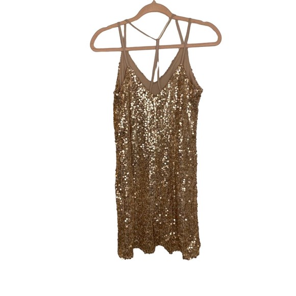 Xhilaration Fab Ladies Gold Nude Sequin Dress Cocktail Party Size XSmall NWT! - Picture 3 of 8